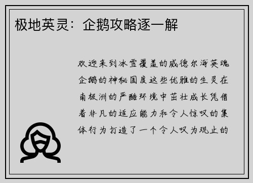 极地英灵：企鹅攻略逐一解